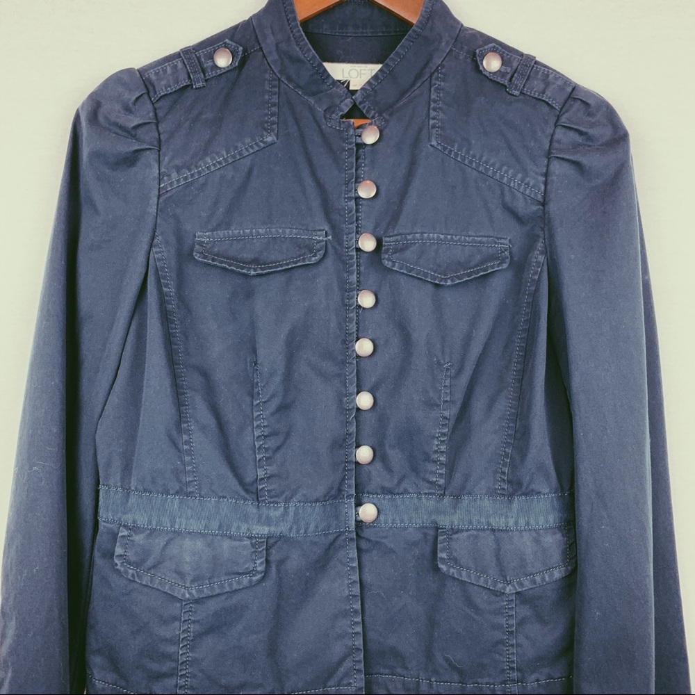 Loft Military Utility Button Ruffle Sleeve Jacket - Picture 5 of 10